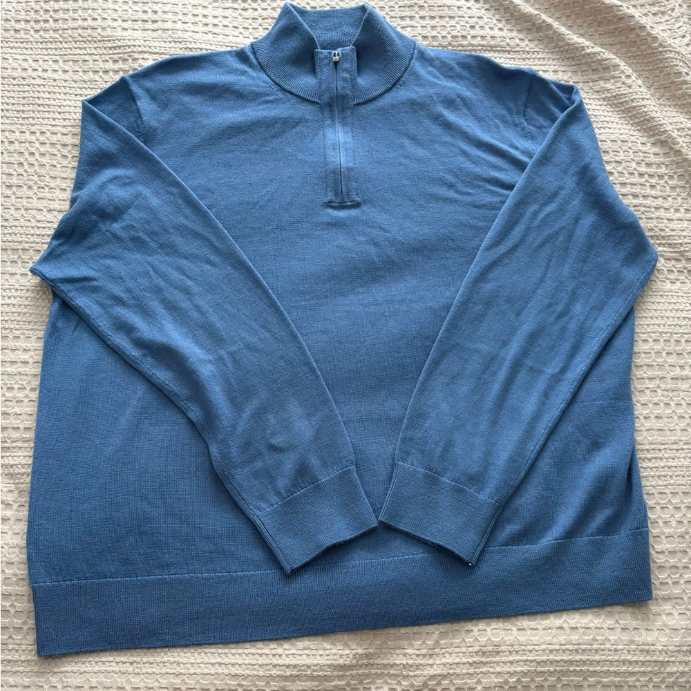 Banana Republic Men's 1/4 Zip Merino Wool Sweater in Cornflower Blue XXL